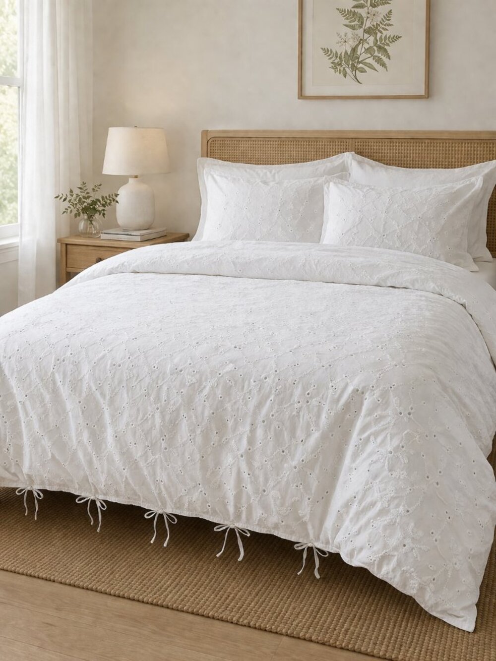 HOME TRENDS Eyelet Cotton Double/Queen Duvet Cover Tie White Cottage Minimalist